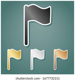 Flag sign illustration. Set of metallic Icons with gray, gold, silver and bronze gradient with white contour and shadow at viridan background. Illustration.