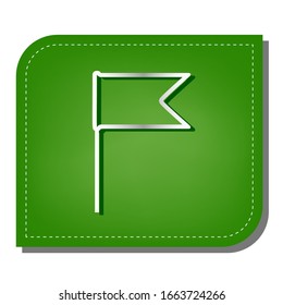 Illustration von Flaggenzeichen. Silber Farbverlauf-Symbol mit dunkelgrünem Schatten auf ökologisch gepflastertem grünem Blatt. Illustration.