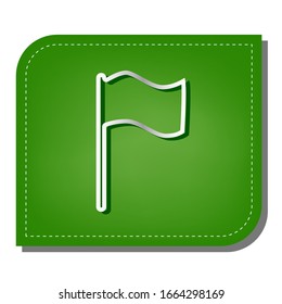 Flag sign illustration. Silver gradient line icon with dark green shadow at ecological patched green leaf. Illustration.