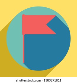 Flag sign illustration. Sunset orange icon with llapis lazuli shadow inside medium aquamarine circle with different goldenrod shadow at royal yellow background.
