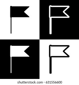 Flag sign illustration. Vector. Black and white icons and line icon on chess board.