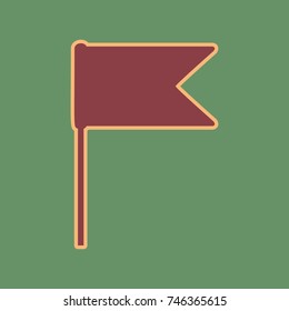 Flag sign illustration. Vector. Cordovan icon and mellow apricot halo with light khaki filled space at russian green background.