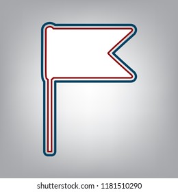 Flag sign illustration. Vector. Dark red, transparent and midnight green stroke of white icon at grayish background.