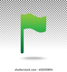 Flag sign illustration. Vector. Green gradient icon with shadow at bottom on transparent and white background.