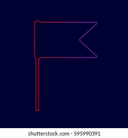 Flag sign illustration. Vector. Line icon with gradient from red to violet colors on dark blue background.