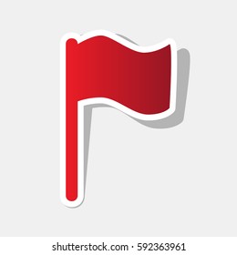Flag sign illustration. Vector. New year reddish icon with outside stroke and gray shadow on light gray background.