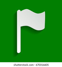 Flag sign illustration. Vector. Paper whitish icon with soft shadow on green background.