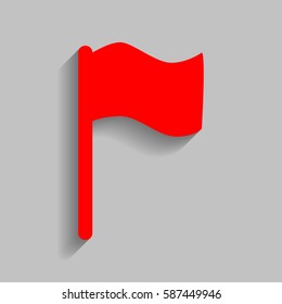 Flag sign illustration. Vector. Red icon with soft shadow on gray background.