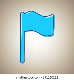 Flag sign illustration. Vector. Sky blue icon with defected blue contour on beige background.