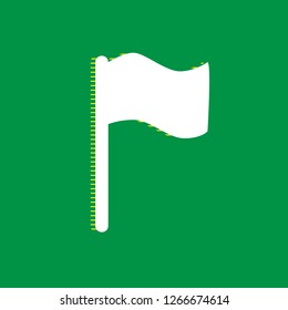 Flag sign illustration. Vector. White flat icon with yellow striped shadow at green background.