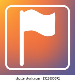 Flag sign illustration. Vector. White icon on transparent button at orange-violet gradient background.