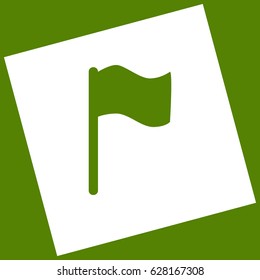 Flag sign illustration. Vector. White icon obtained as a result of subtraction rotated square and path. Avocado background.