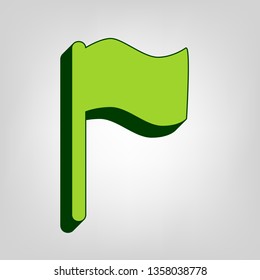 Flag sign illustration. Vector. Yellow green solid icon with dark green external body at light colored background.