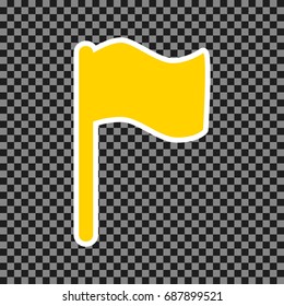 Flag sign illustration. Vector. Yellow icon with white contour on dark transparent background.