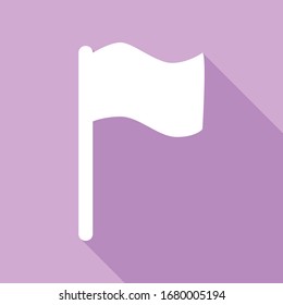 Flag sign illustration. White Icon with long shadow at purple background. Illustration.