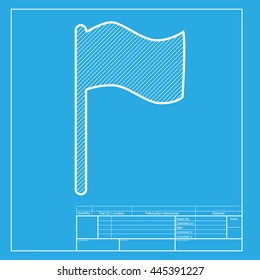 Flag sign illustration. White section of icon on blueprint template.