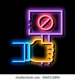 flag sign indicating protest neon light sign vector. Glowing bright icon flag sign indicating protest sign. transparent symbol illustration