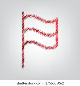 Flag sign. Red gradient scribble Icon with artistic contour gray String on light gray Background. Illustration.