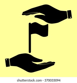 Flag sign. Save or protect symbol by hands.vector illustration.