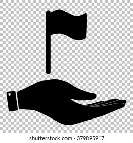 Flag sign. Save or protect symbol by hands.vector illustration.