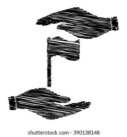 Flag sign. Save or protect symbol by hands with scribble effect.vector illustration.