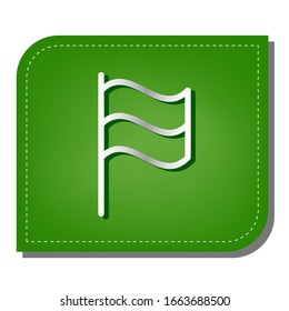 Flag sign. Silver gradient line icon with dark green shadow at ecological patched green leaf. Illustration.