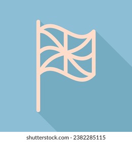 Flag sign. Unbleached silk Icon with very long shadow at dark sky blue background. Illustration.