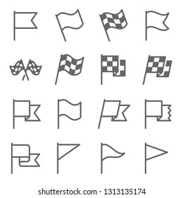 Flag Sign Vector Line Icon Set. Contains such Icons as Flagpole, Start Flag, Race, Winner and more. Expanded Stroke