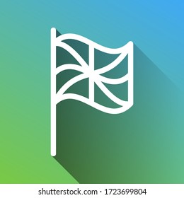 Flag sign. White Icon with gray dropped limitless shadow on green to blue background. Illustration.
