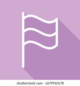 Flag sign. White Icon with long shadow at purple background. Illustration.