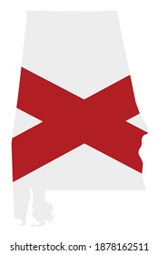 flag and silhouette of the American state of Alabama vector illustration