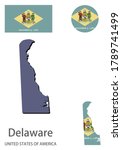 flag and silhouette of the American state of Delaware vector illustration