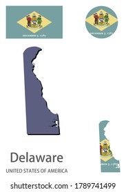 flag and silhouette of the American state of Delaware vector illustration