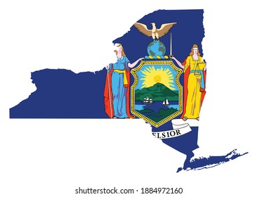 flag and silhouette of the American state of New York vector illustration