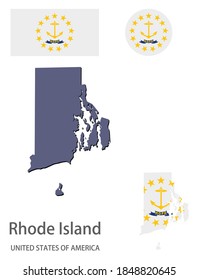 bandera y silueta de la ilustración vectorial del estado norteamericano de Rhode Island