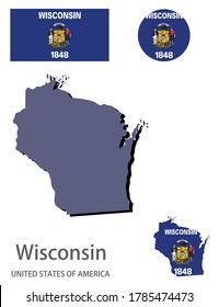 flag and silhouette of the American state of Wisconsin vector illustration