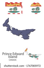 flag and silhouette of the canadian province of Prince Edward Island vector illustration
