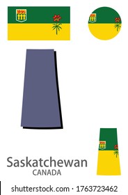 flag and silhouette of the canadian province of Saskatchewan vector illustration