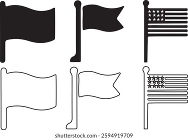 Flag silhouette icon bundle on white background
