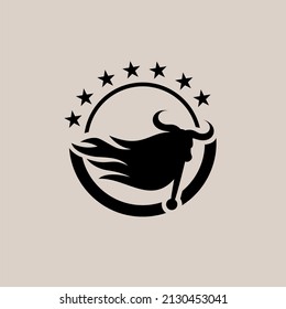 Flag silhouette logo with bull's head character.
Perfect for sports, team or community logos.