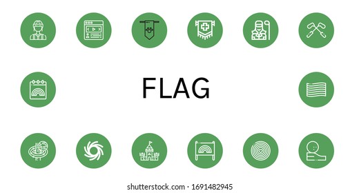 flag simple icons set. Contains such icons as Referee, Carousel, Banner, Flag, Golfer, Golf, Black hole, Castle, World pride day, Golf ball, can be used for web, mobile and logo