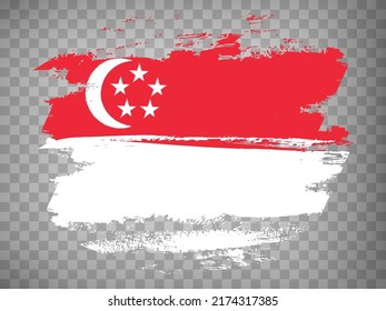 Bandera del fondo del pincel de Singapur.  Bandera de Singapur en fondo transparente para el diseño de tu sitio web, aplicación, UI.  Vector de material. EPS10.
