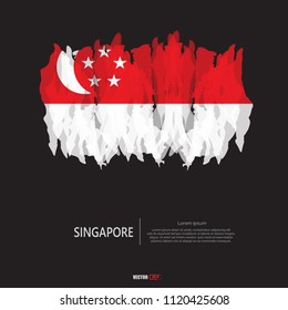 Flag of Singapore with brush stroke, grunge style background vector.