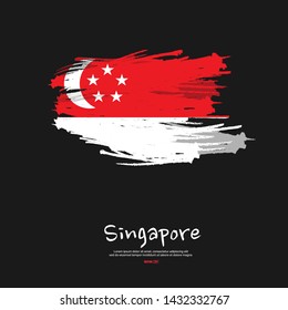 Flag of Singapore with brush stroke, grunge style background vector.