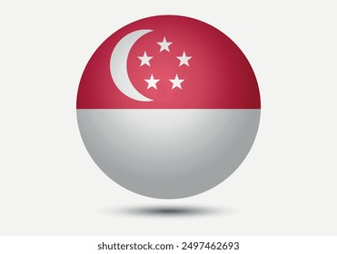 Flag of the Singapore. Button flag icon. 3d icon. The circle icon. Vector illustration.
