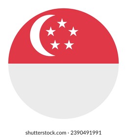 The flag of Singapore. Button flag icon. Standard color. Circle icon flag. Computer illustration. Digital illustration. Vector illustration.