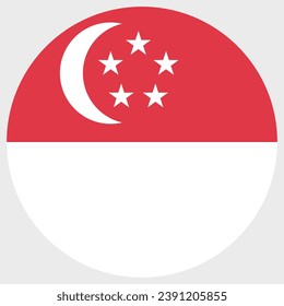 Die Flagge Singapurs. Button-Flag-Symbol. Standardfarbe. Circle Icon Flag. Computergrafik. Digitale Illustration. Vektorgrafik.