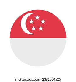 The flag of Singapore. Button flag icon. Standard color. Circle icon flag. Computer illustration. Digital illustration. Vector illustration.
