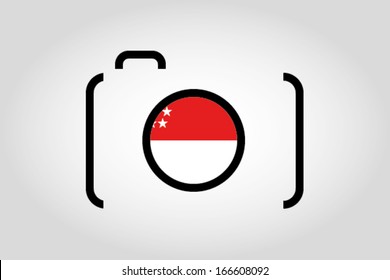 The flag of Singapore in a Camera Lens