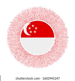 Flag of Singapore with colorful rays. Radiant country sign. Shiny sunburst with Singapore flag. Cool vector illustration.
